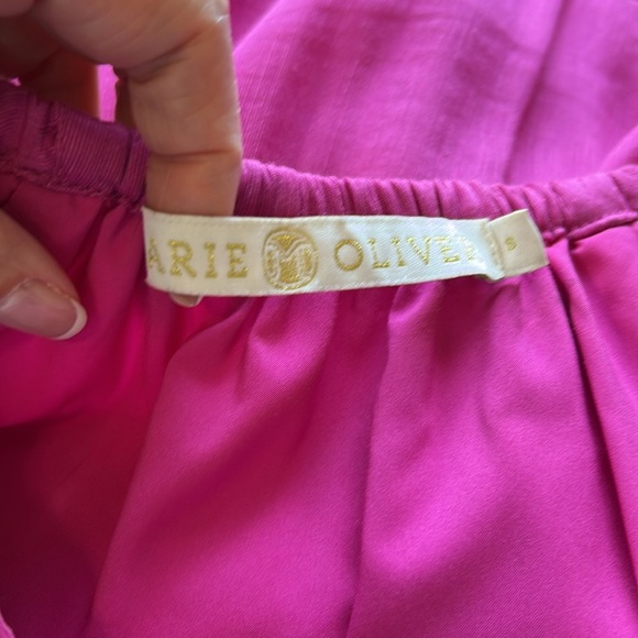 Marie Oliver Greta Linen Silk Blend Mini Dress Pink camellia puff sleeve Sz S - Picture 9 of 13